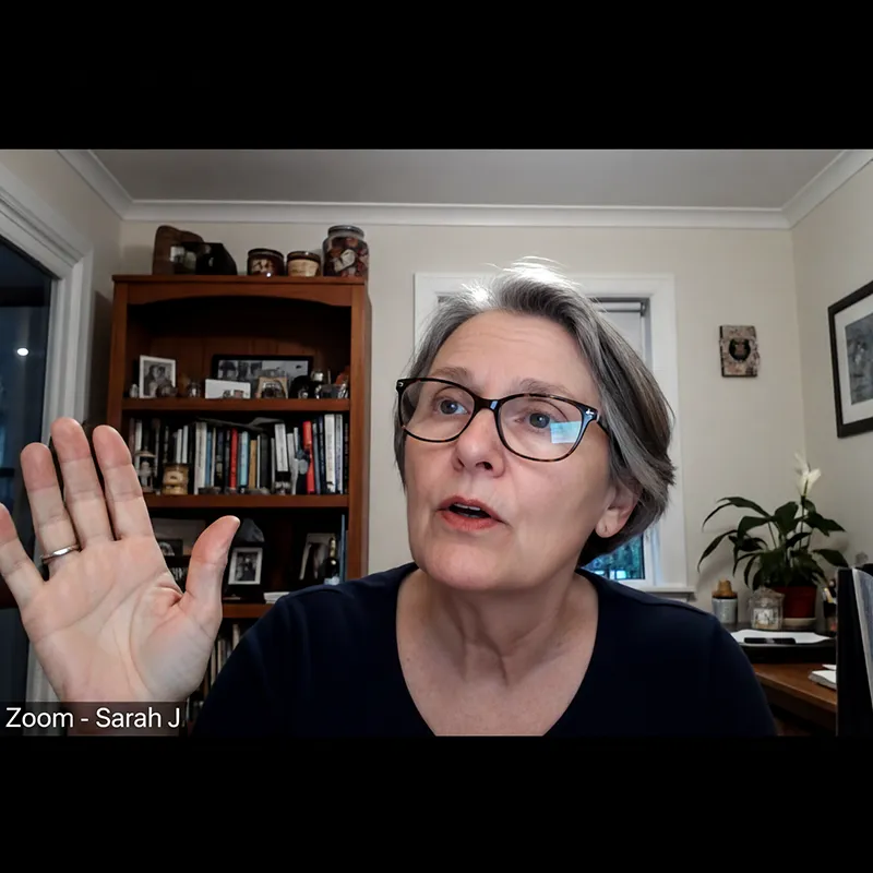 Zoom testimonial screenshot from Sarah J.